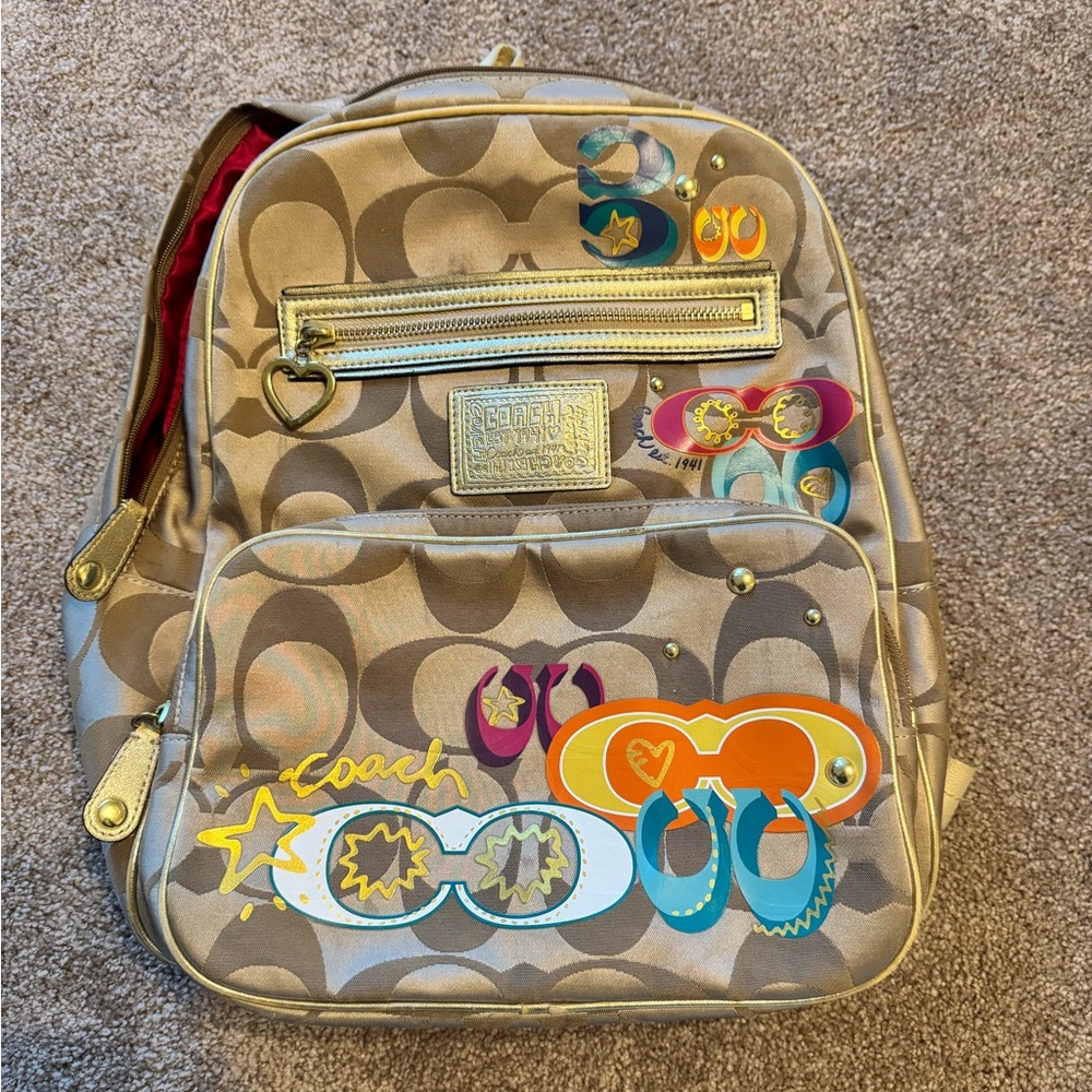 Coach Tan Backpack with Vibrant Accents